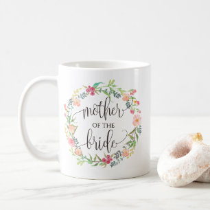 Mug Mère de la mariée, Calligraphie, couronne florale-
