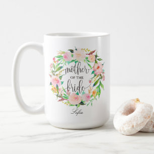 Mug Mère de la mariée, Calligraphie, couronne florale-