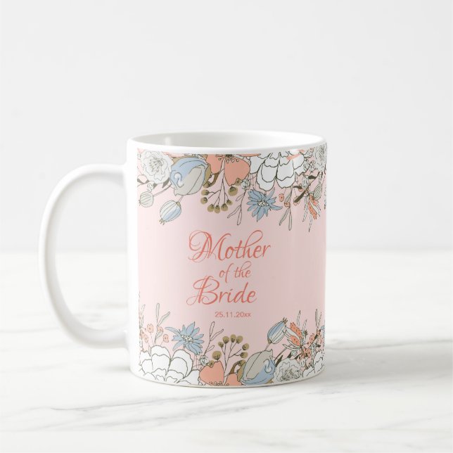 Mug Mère de la mariée Fleurs modernes Mariage rose (Gauche)