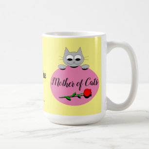 Mug Mère des chats Cute Grey Chat avec Rose Rouge