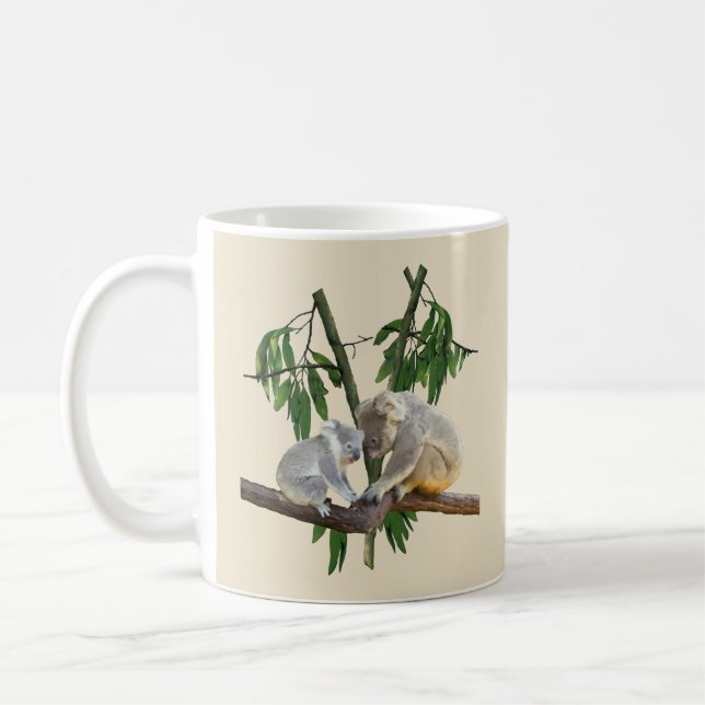 Mug mère et bébé koala ours eucalyptus arbre beige (Gauche)