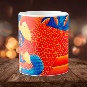 Mug Mère et fils avec peinture moderne à poissons roug