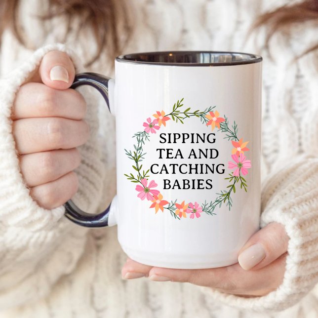Mug Mère-femme, OB Nurse SIPPING THÉ ET CATCHING BÉBÉS (Créateur téléchargé)