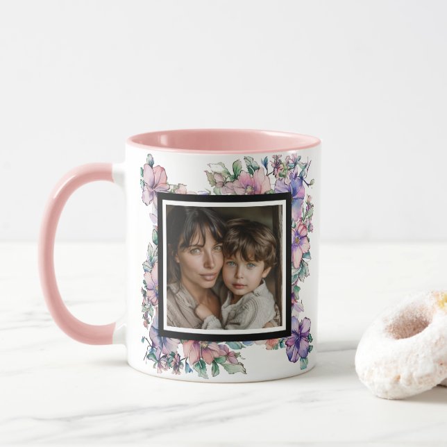 Mug Mère maman aquarelle Floral Photo (Avec donut)