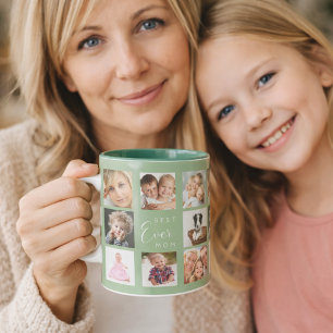Mug Mère photo collage sauge vert