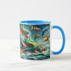 Mug Mermaid assis sur le rocher entouré de Whimsical 3
