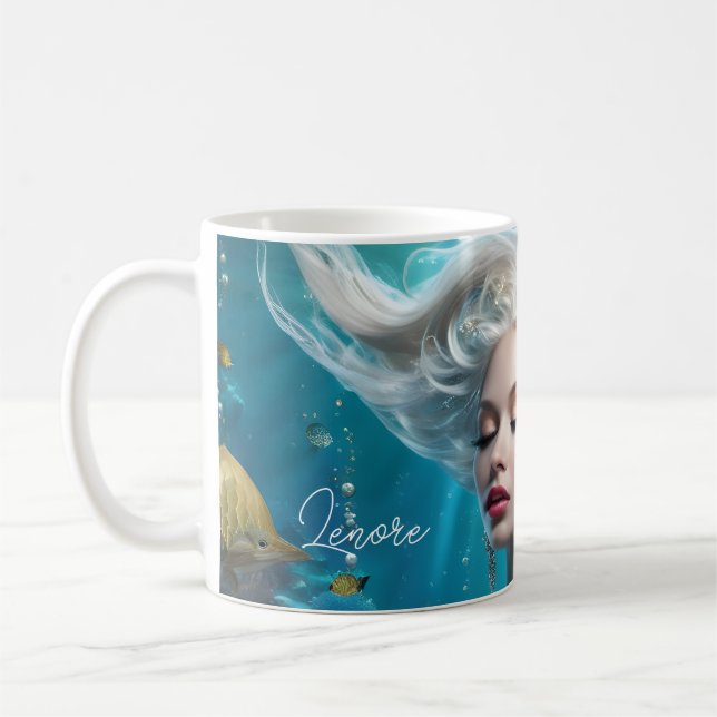 Mug Mermaid cheveux en argent Turquoise Océan (Gauche)