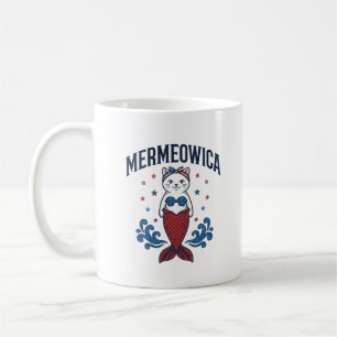 Mug Mermeowica Chat Mermaid Patriote Conception de T-S