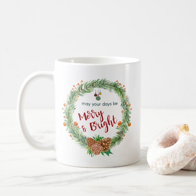 Mug Merry & Bright Christmas Wreath (Avec donut)