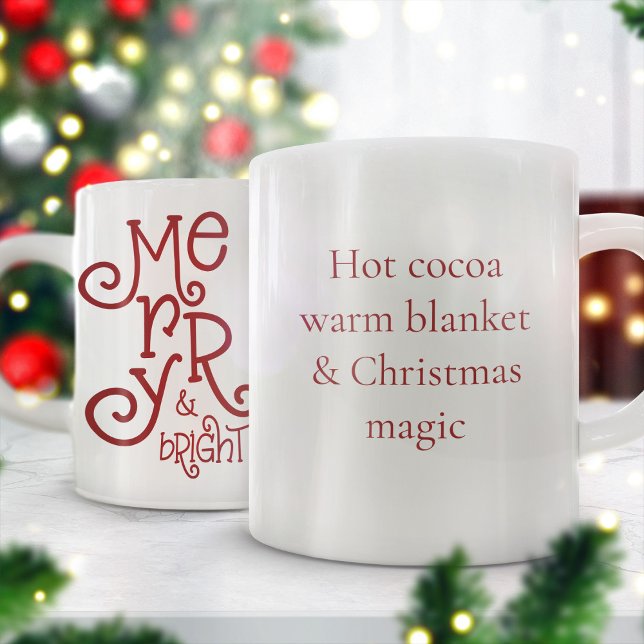 Mug Merry Bright Festive Citation Berry Red Christmas (view of both sides)