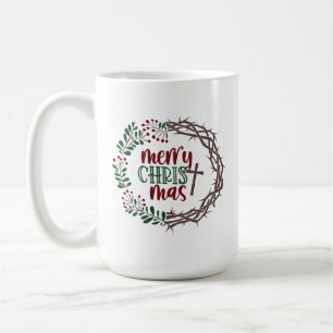 Mug Merry CHRISTmas Christian Scripture Wreath