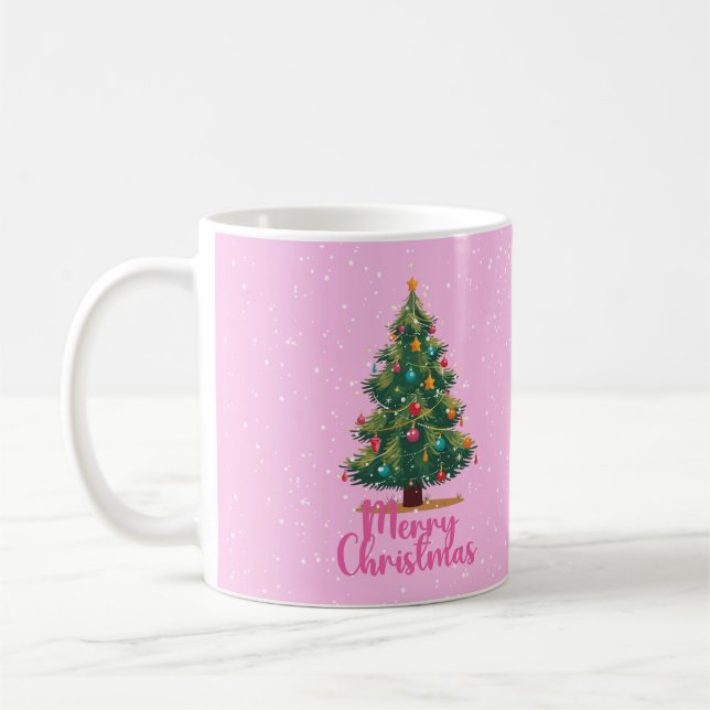 Mug Merry Christmas, Christmas Tree, Pink, Holiday  (Gauche)