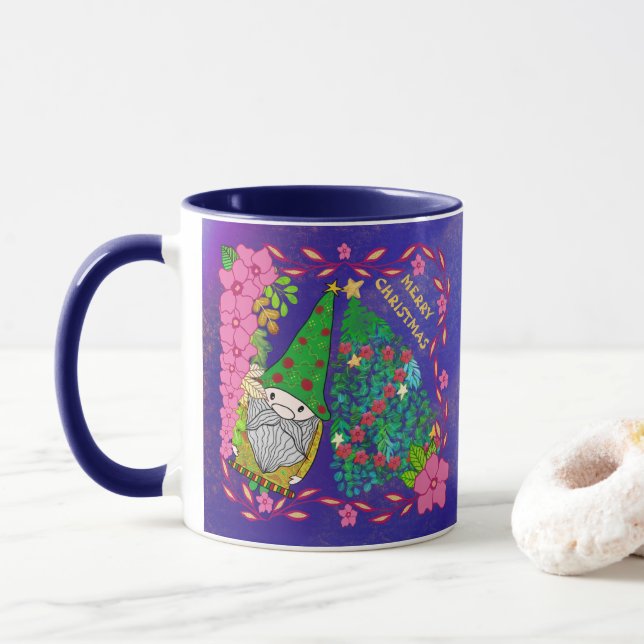 MUG MERRY CHRISTMAS PERSONNALISÉ AVEC GNOME XMAS TREE (Avec donut)