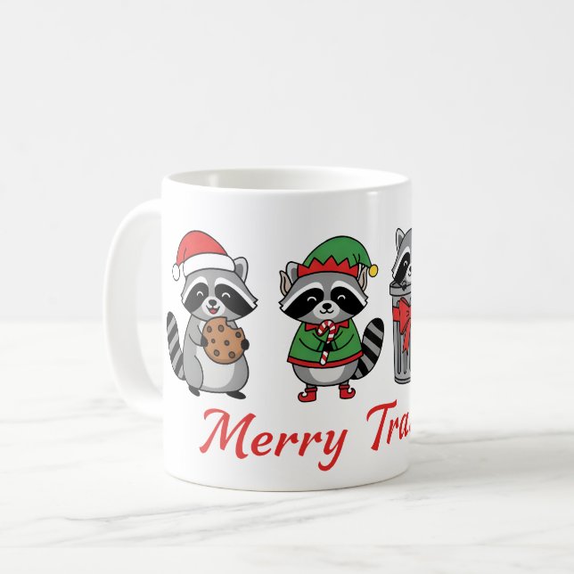 Mug Merry Trashmas – Funny Christmas Raccoons  (Devant gauche)