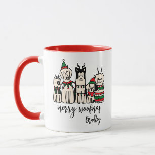 Mug Merry Woofmas Chiens mignons Noël Nom personnalisé