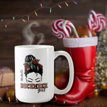 Messy Bun Décembre Girl Leopard Plaid Typographie