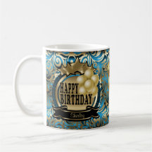 Métallique Bleu et or Bonne étoile d'anniversaire