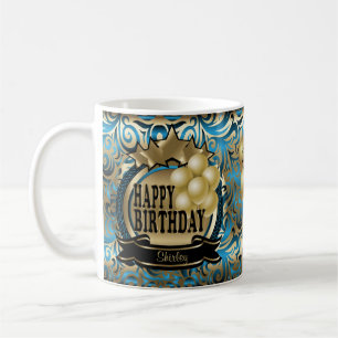 Mug Métallique Bleu et or Bonne étoile d'anniversaire