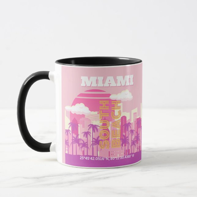 Mug Miami Beach, Miami Travel Art, Preppy Room, Rose (Gauche)