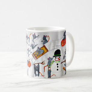 MUG MICE JOUANT DANS LA NEIGE
