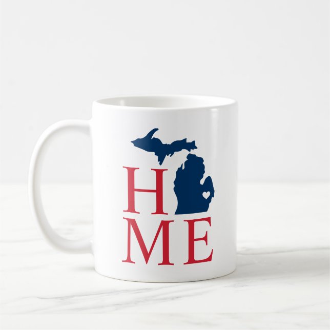 Mug Michigan Accueil Rouge Bleu Bleu Personnalisé City (Gauche)