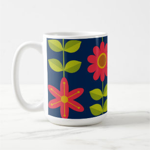 Mug Mid Century Fleurs rouges modernes avec feuilles