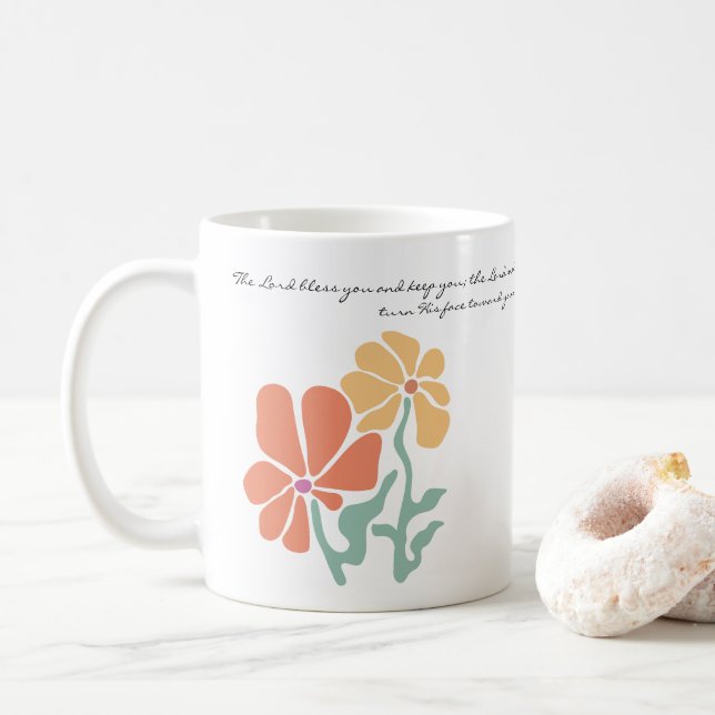Mug Mid Century Modern Floral Bible Verse Blessing Cof (Avec donut)