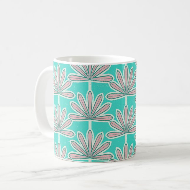 Mug Mid Century Palm feuille bleu (Devant gauche)
