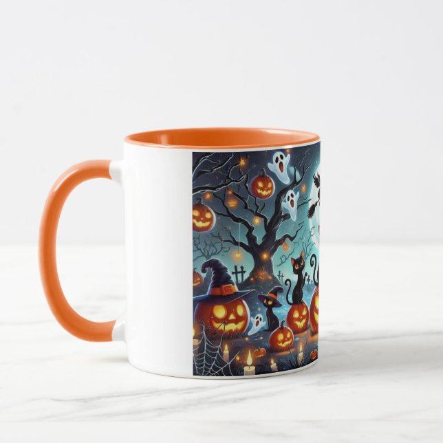 Mug Midnight Magic: Black Cats & Pumpkins Halloween  (Gauche)
