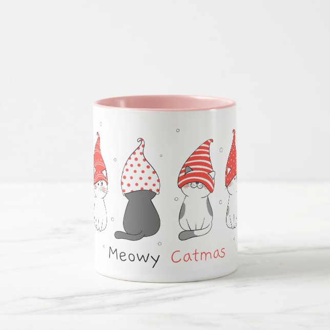 Mug mignon chat avec gnome casquette pour noël. (Centre)