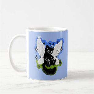 Mug Mignon Chat Fée Noir Ordinateur Bleu Fantaisiste