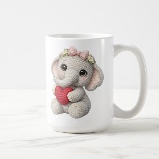Mug Mignon Éléphant au Crochet Tenant un Cœur Amigurum
