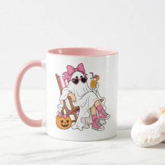 Mug Mignon Fantôme Coquette Rose Plage Halloween