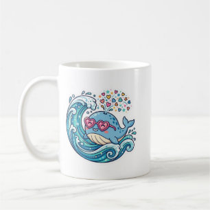 Mug Mignon Kawaii Été Baleine Bleue Lunettes de Soleil