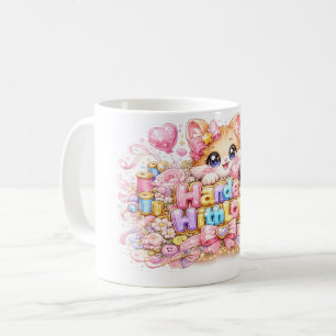 Mug Mignon Kawaii Fabriqué Avec Amour Chat Nom Pastel 