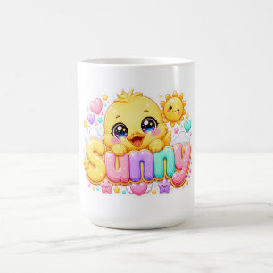 Mug Mignon Kawaii Sunny Chick Nom Pastel Rose Pailleté