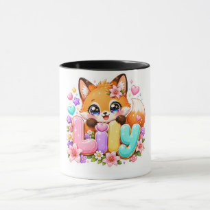 Mug Mignon Lily Fox Nom Pastel Rose Floral Bois