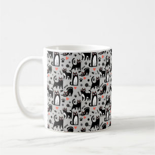 Mug Mignon motif sans couture de chat noir sur fond gr