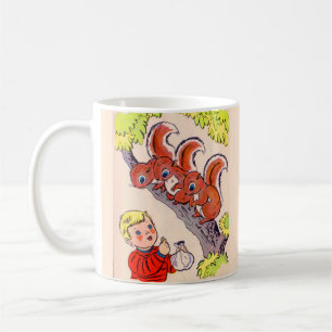 Mug mignon petit garçon nourrit de mignons petits écur