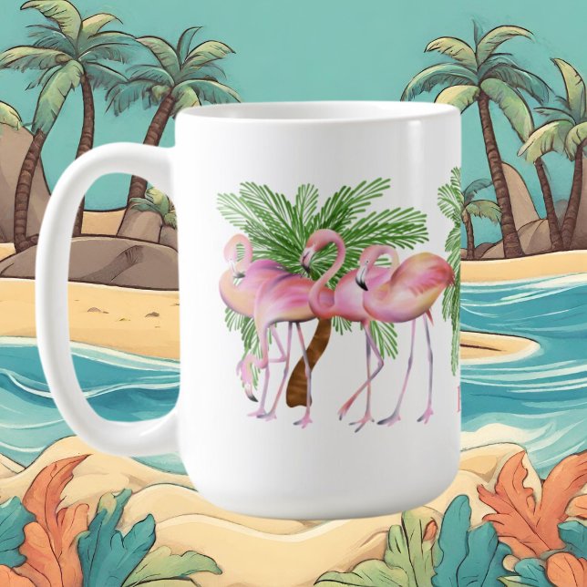 Mug mignon plage rose flamingo ajouter nom (Créateur téléchargé)