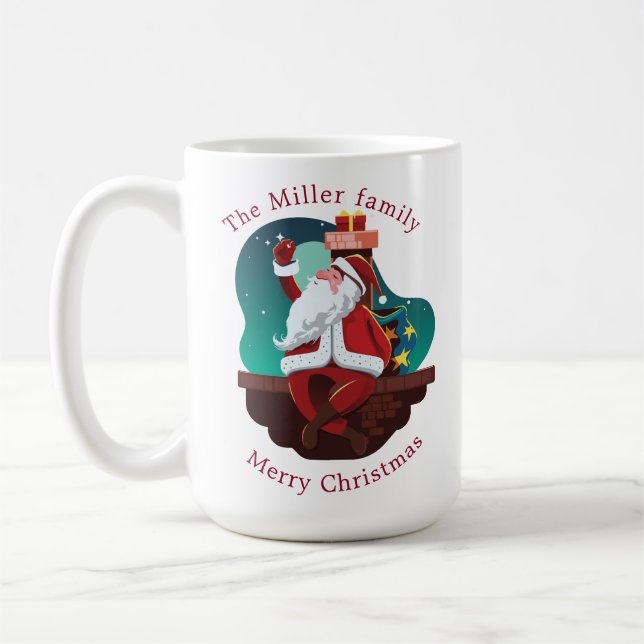 Mug mignon santa claus sur le toit vacances monogramme (Gauche)