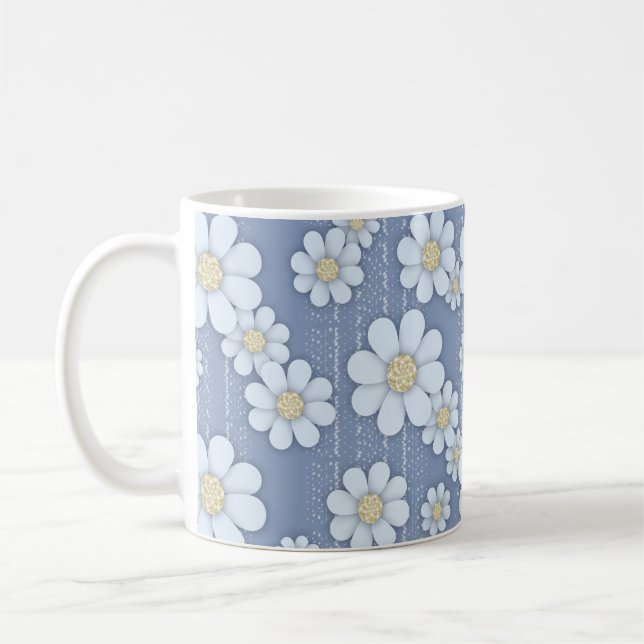 Mug Mignonettes blanches sur marguerite bleue (Gauche)