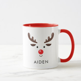 Mug Mignonne bouge à visage renne avec poignée rouge