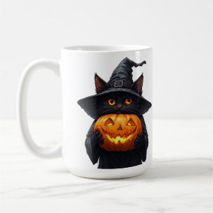 Mug Mignonne chatte sorcière noire tenant une citrouil