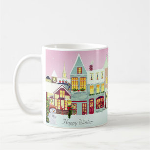 Mug Mignonne Christmas Town & Snowman sur Rose Gold