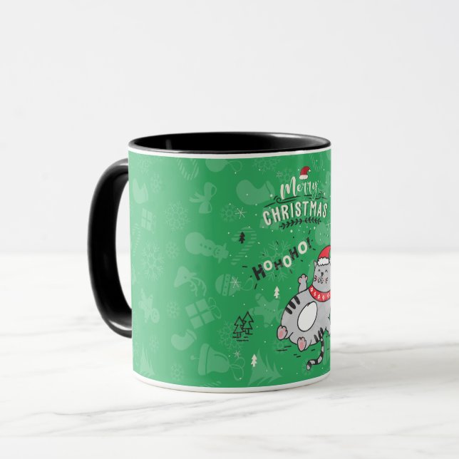 Mug Mignonne et drôle Chat Noël joyeuses Salutations (Devant gauche)
