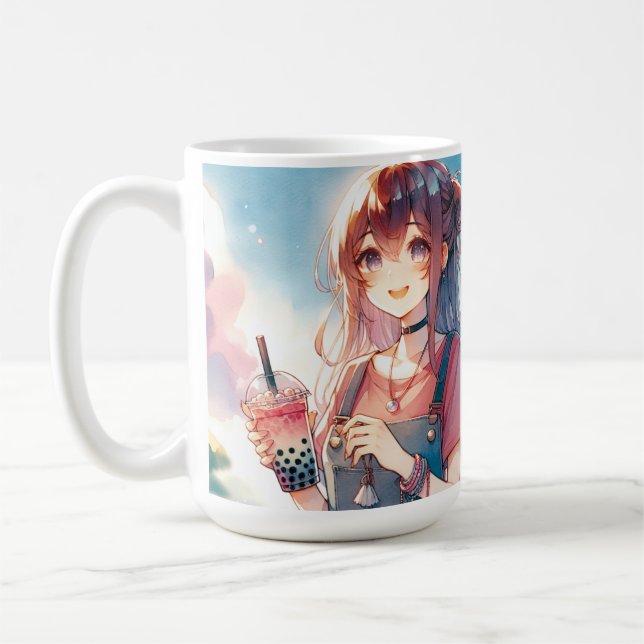Mug Mignonne fille Anime tenant un Boba Tea (Gauche)