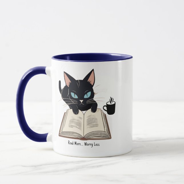 Mug Mignonne Lire Plus S'Inquiéter Moins, Chat Maman M (Gauche)