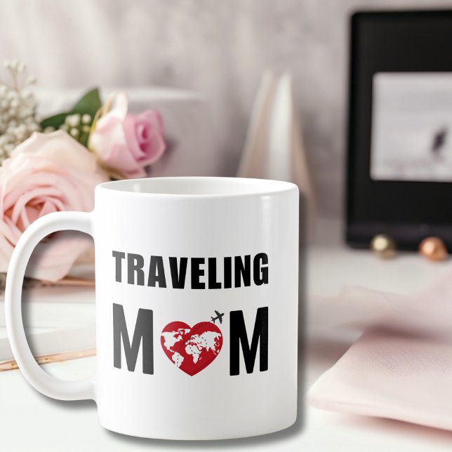 Mug Mignonne maman voyageuse, Carte du monde & avion,  (Créateur téléchargé)