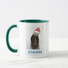Mug Mignonne Otter portant un chapeau de Père Noël